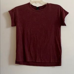 maroon top with flaired sleeves
